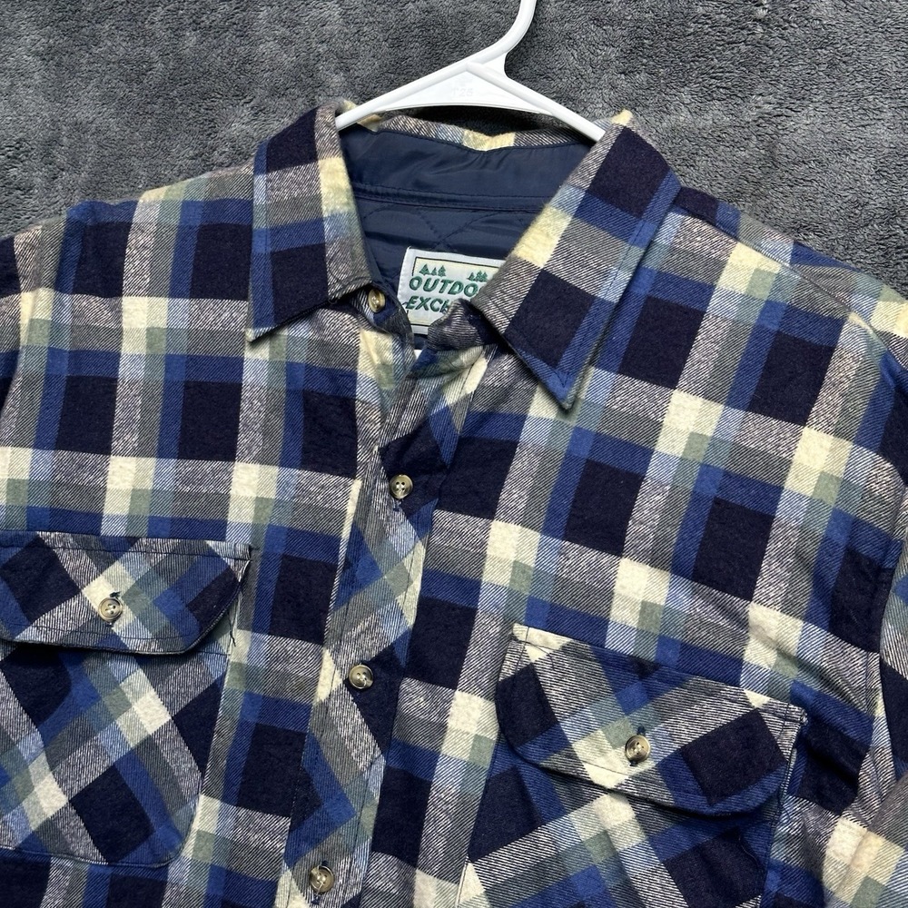 Vintage Outdoor Exchange Flannel Men's Large Blue Plaid Jacket Quilted Lining